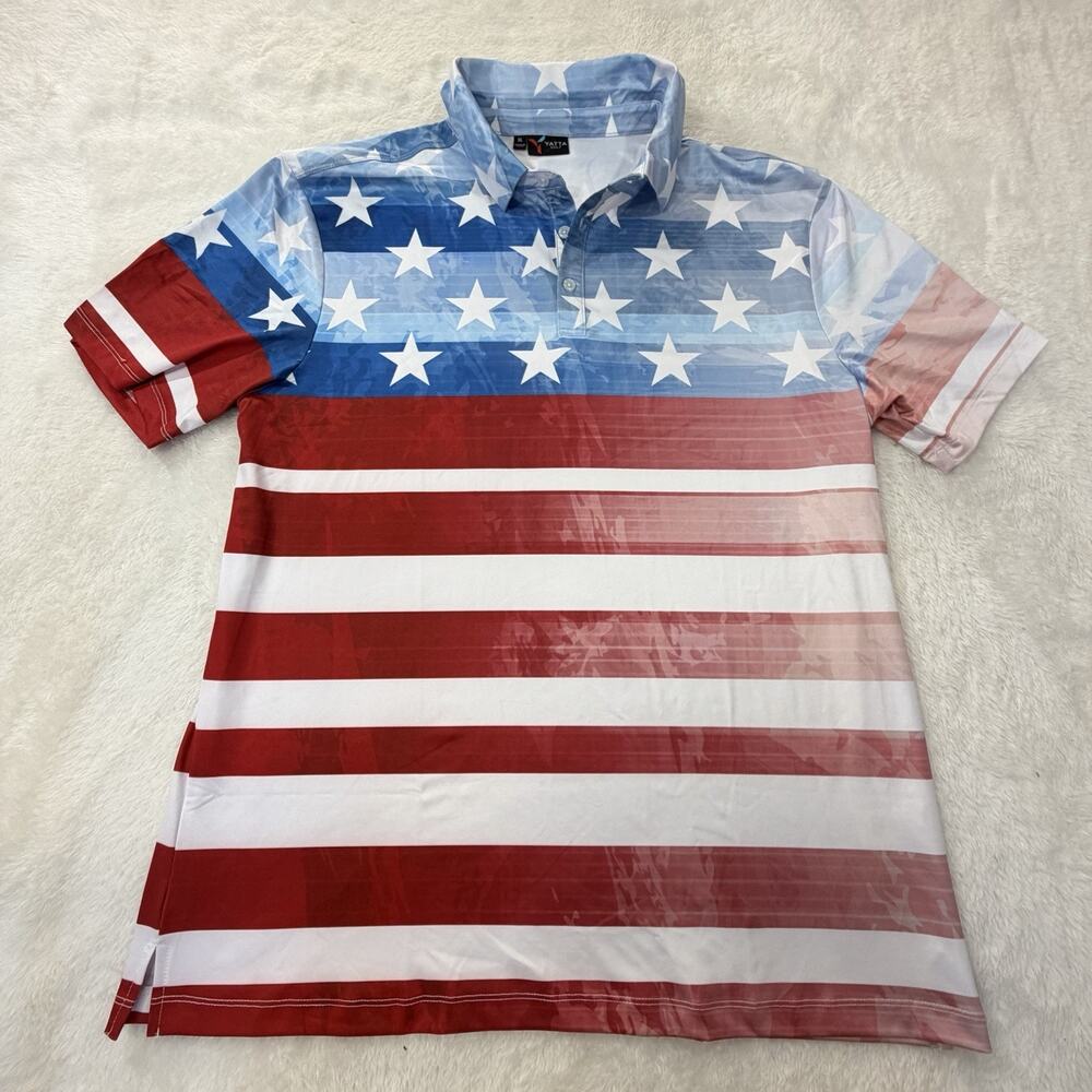 Yatta Golf "The Patriot" American Flag Performance Golf Pickleball Shirt Mens XL